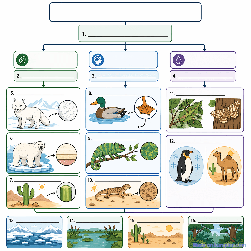 Wildlife Adaptations (detailed, unlabeled)