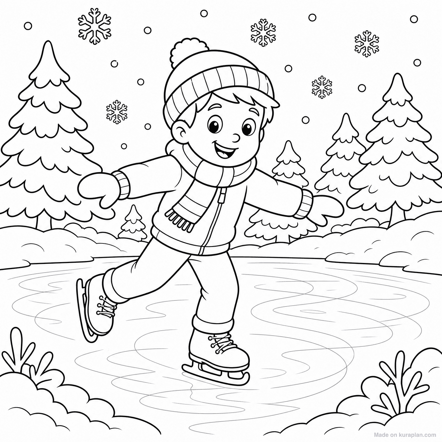 Ice Skater on Pond — Coloring Page
