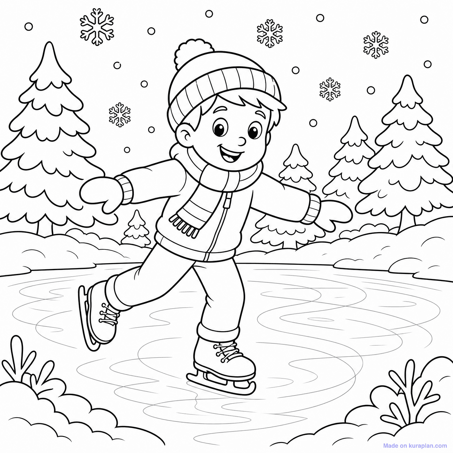 Ice Skater on Pond — Coloring Page
