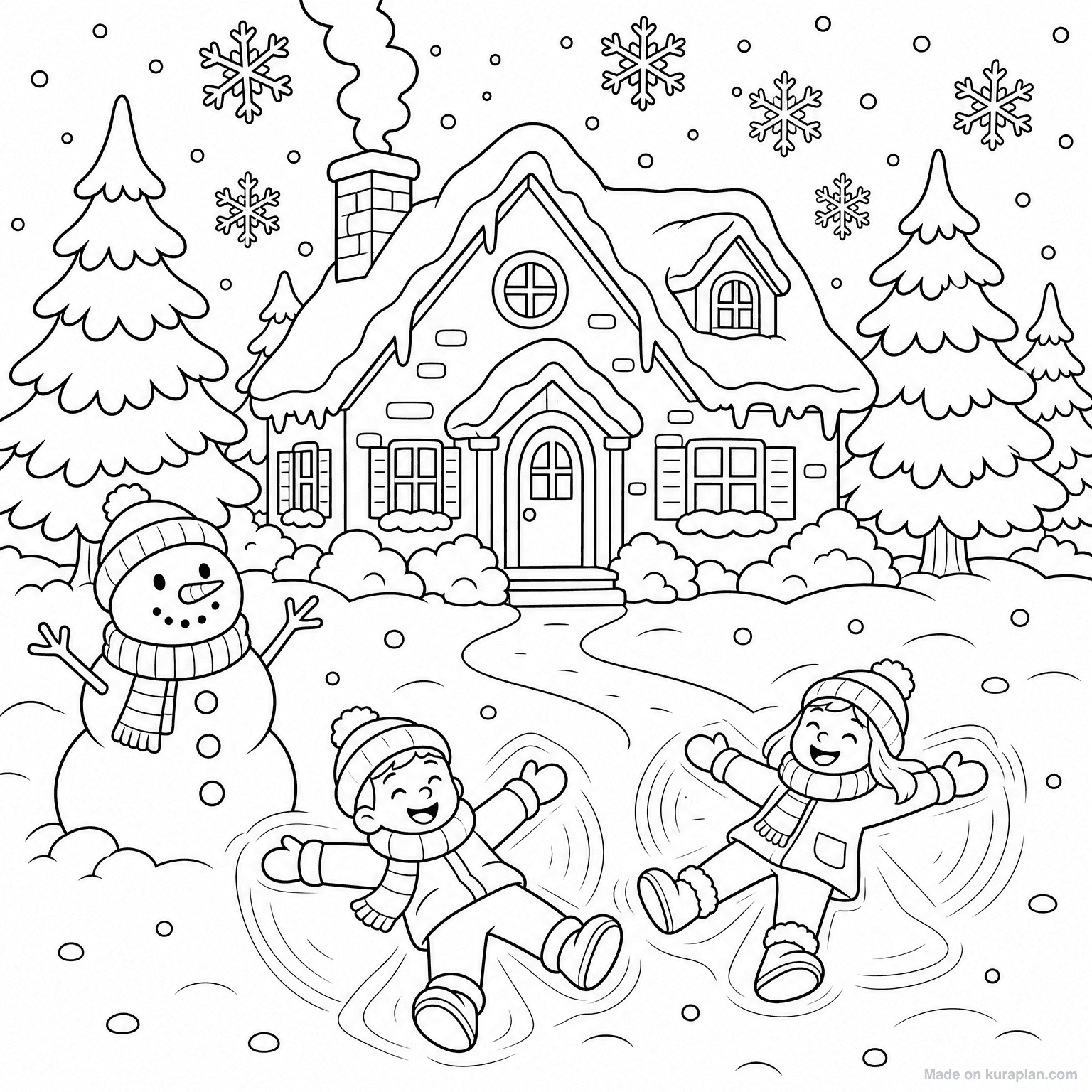 Snowy Winter Wonderland — Coloring Page