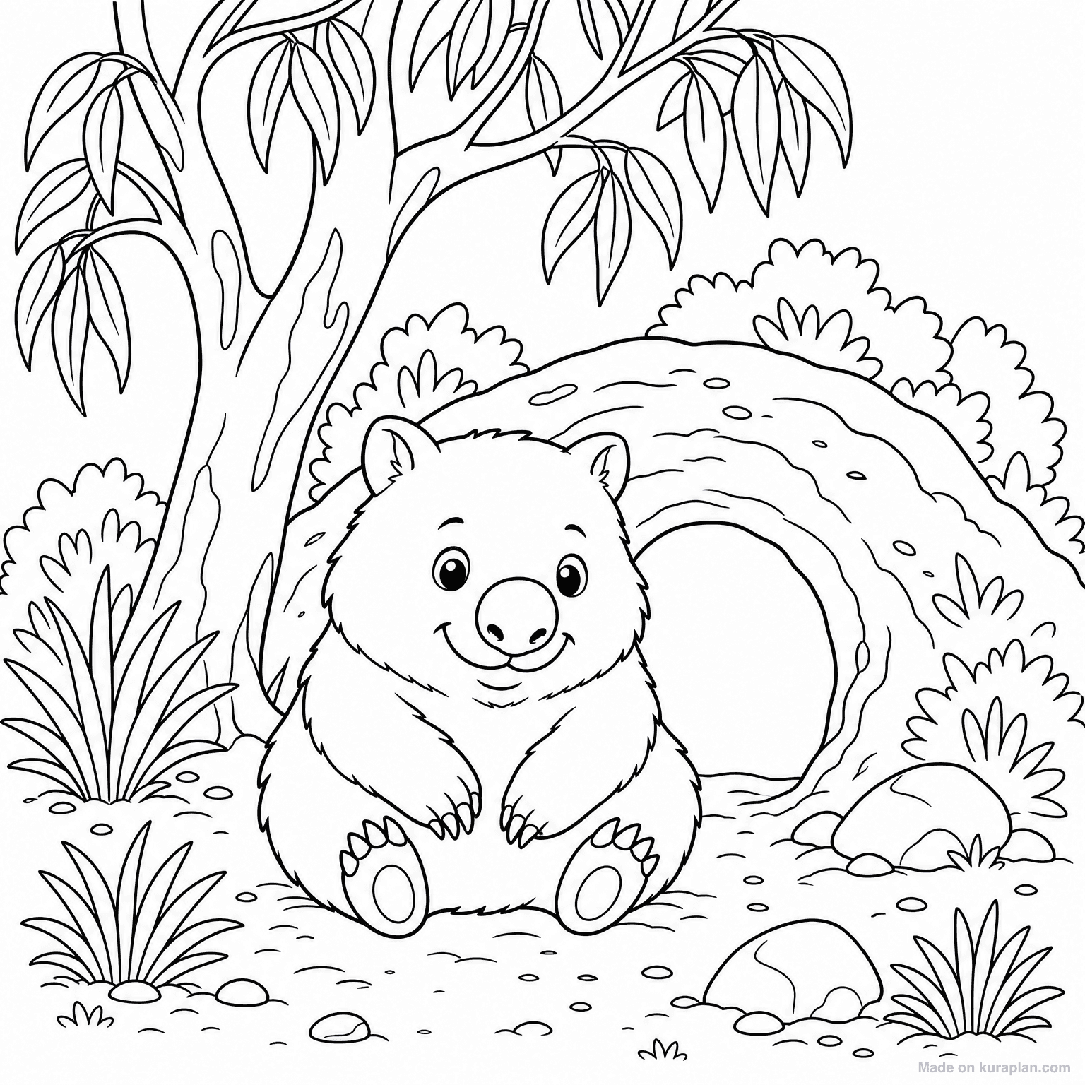 Wombat with Burrow — Coloring Page
