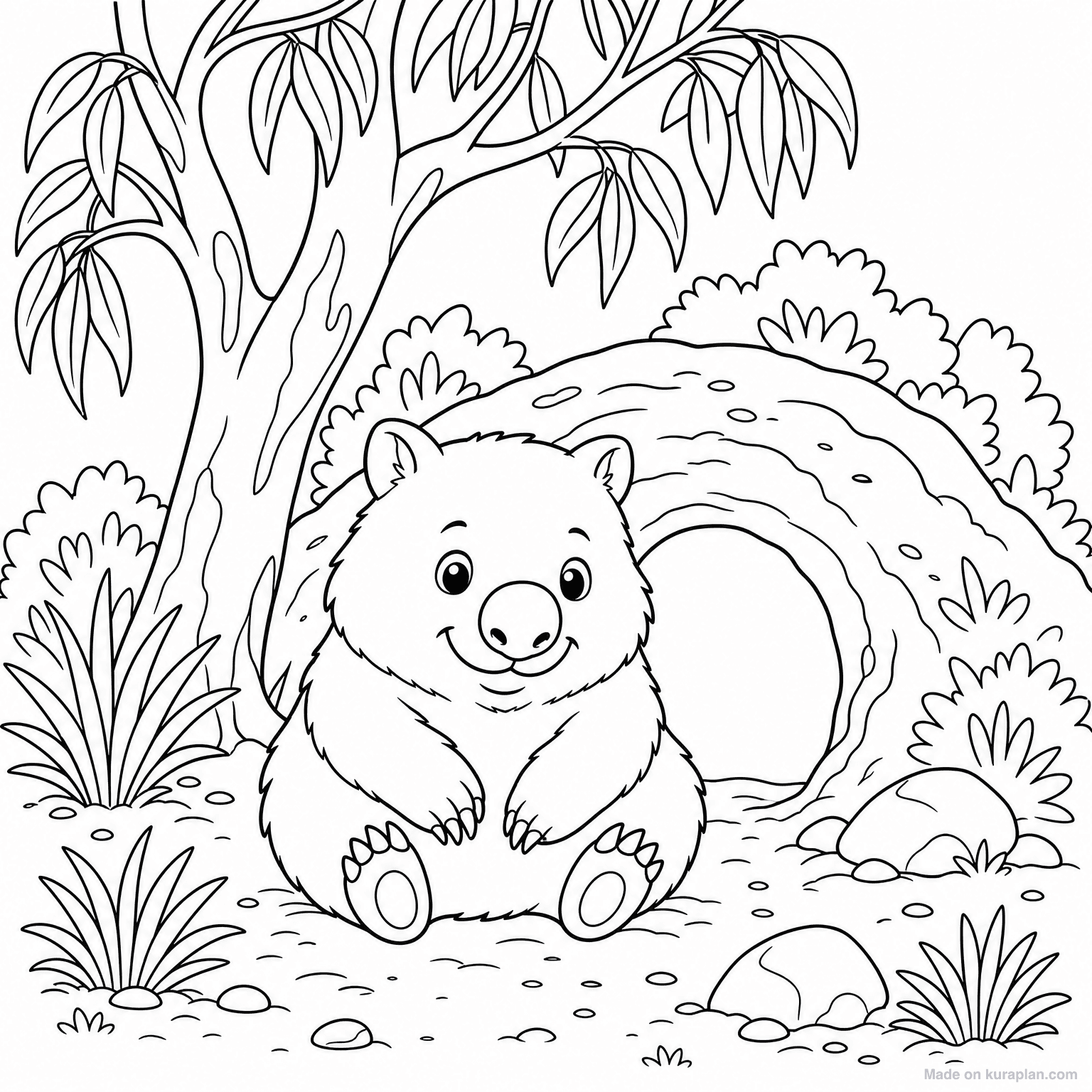 Wombat with Burrow — Coloring Page