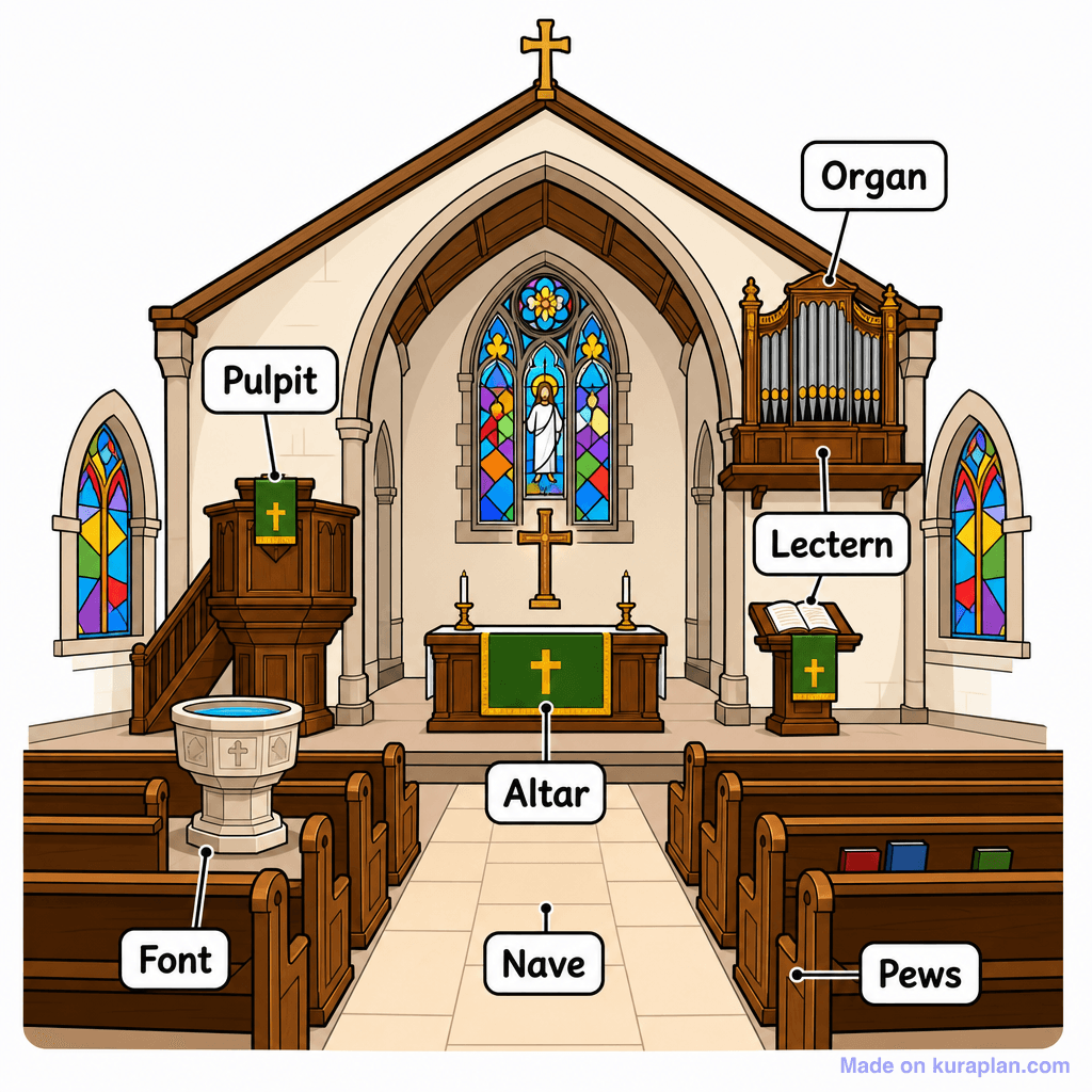 Places of Worship — Interior Cutaways illustration sample