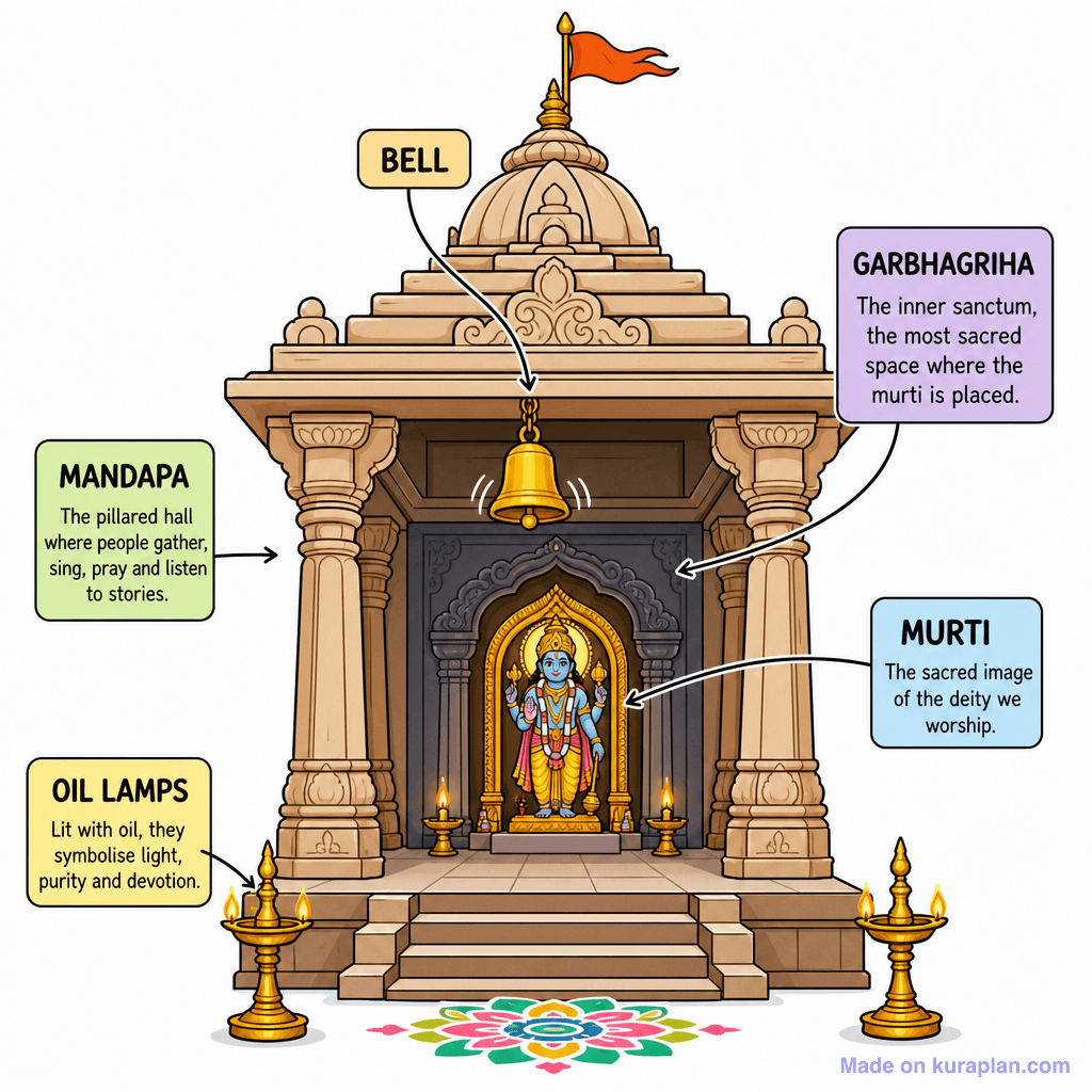 Worship Mandir Interior Labelled