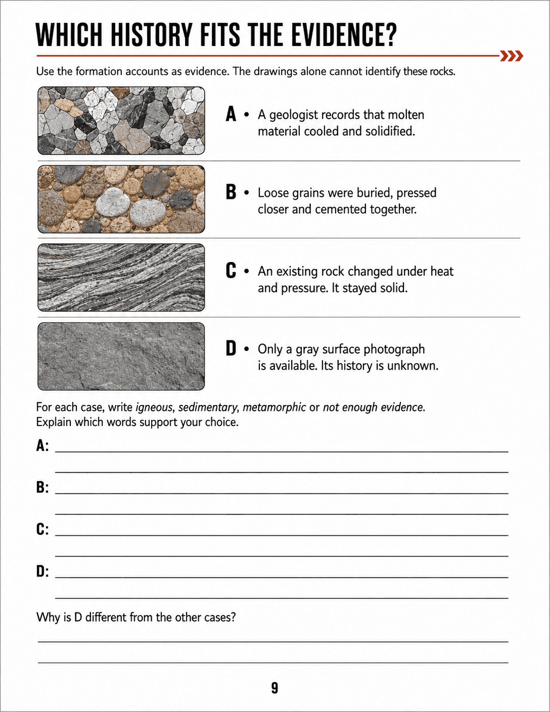 Classify four supplied formation accounts, including an insufficient-evidence case; explain why appearance alone cannot establish history.