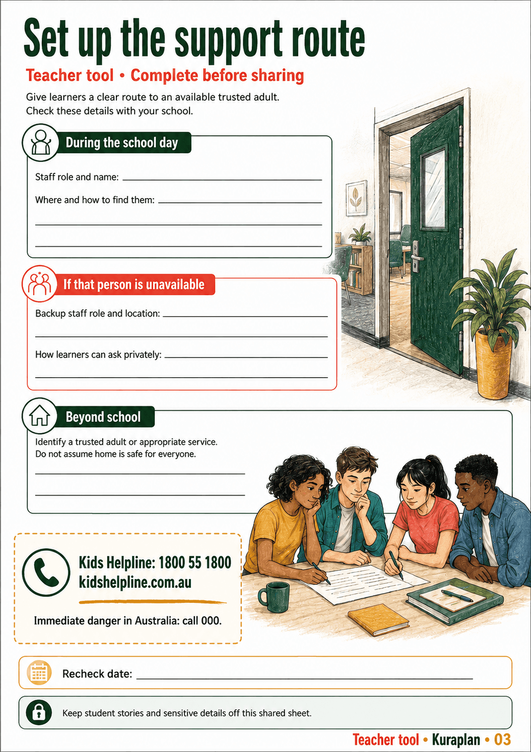 Teacher tool: set up the support route. Prepare real local support and a backup before classroom rehearsal