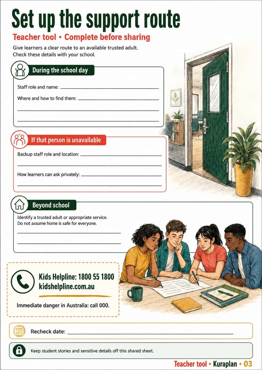 Teacher tool: set up the support route. Prepare real local support and a backup before classroom rehearsal