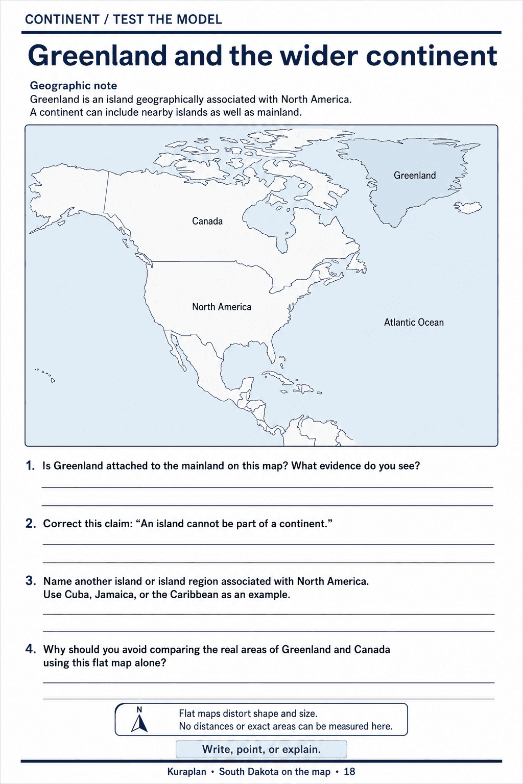 North America and Greenland overview with a note about island membership and four evidence questions.