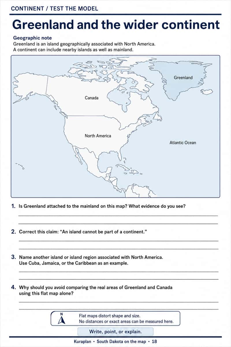 North America and Greenland overview with a note about island membership and four evidence questions.