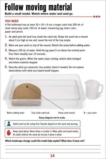 Follow a complete level-tray damp-sand model protocol with measured water, adult pilot and safety guidance. Observe actual results rather than expected outcomes.