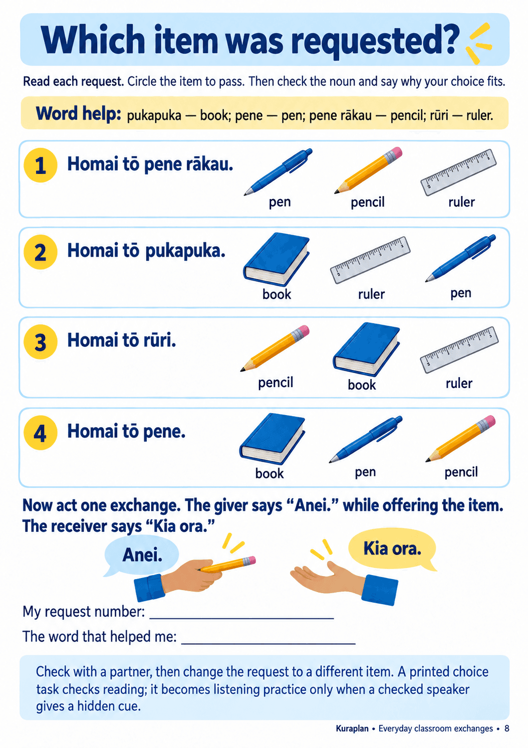 Match te reo Māori classroom requests