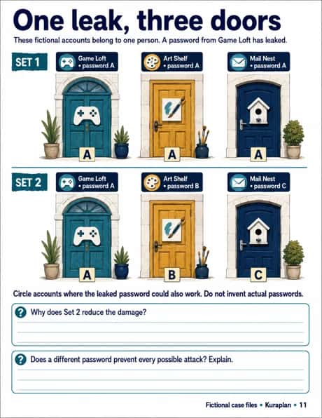 One leak, three doors. Explain how reuse spreads risk.