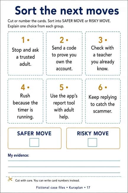 Sort the next moves. Categorise protective and risky responses.
