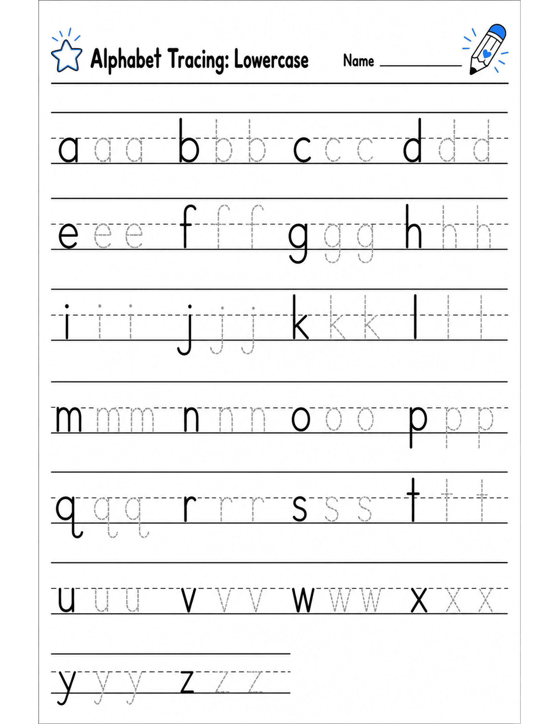 Alphabet Tracing: Lowercase preview — free printable