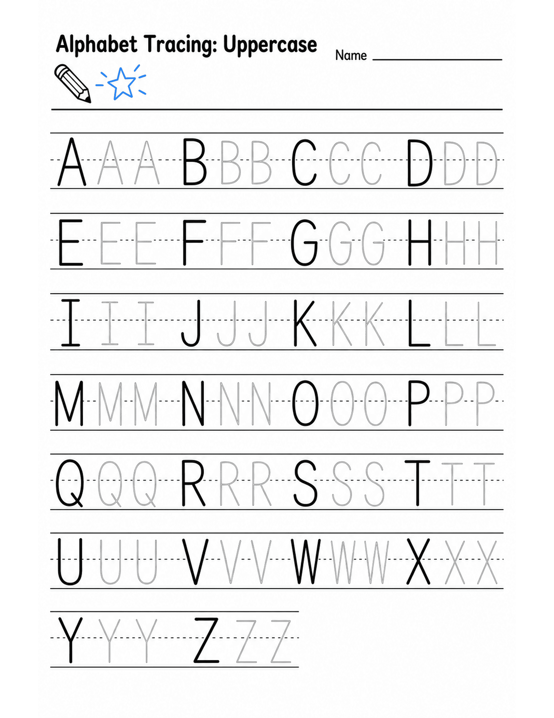 Alphabet Tracing: Uppercase preview — free printable