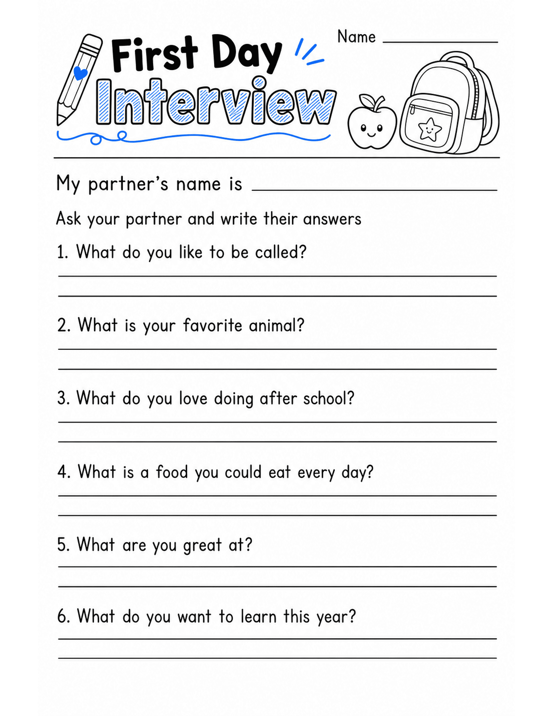 First Day Interview preview — free printable