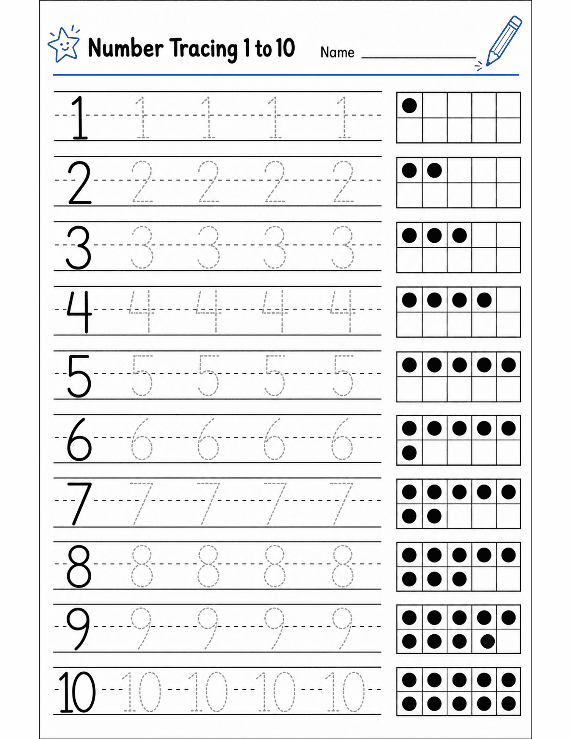 Number Tracing 1 to 10 preview — free printable
