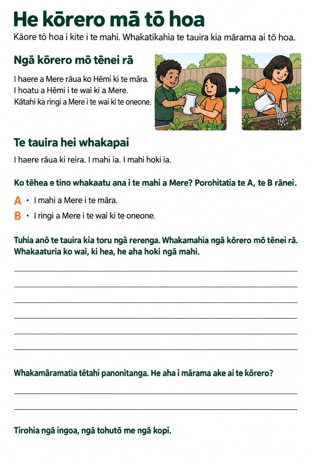 He kōrero mā tō hoa