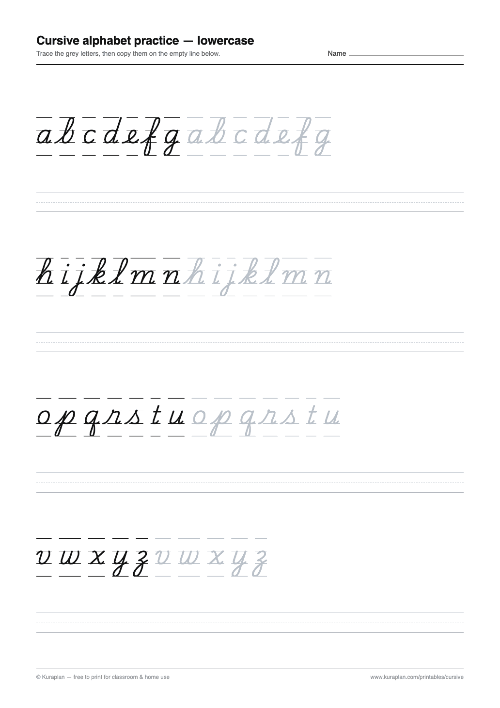 Cursive Alphabet Practice — Lowercase preview — printable cursive handwriting worksheet