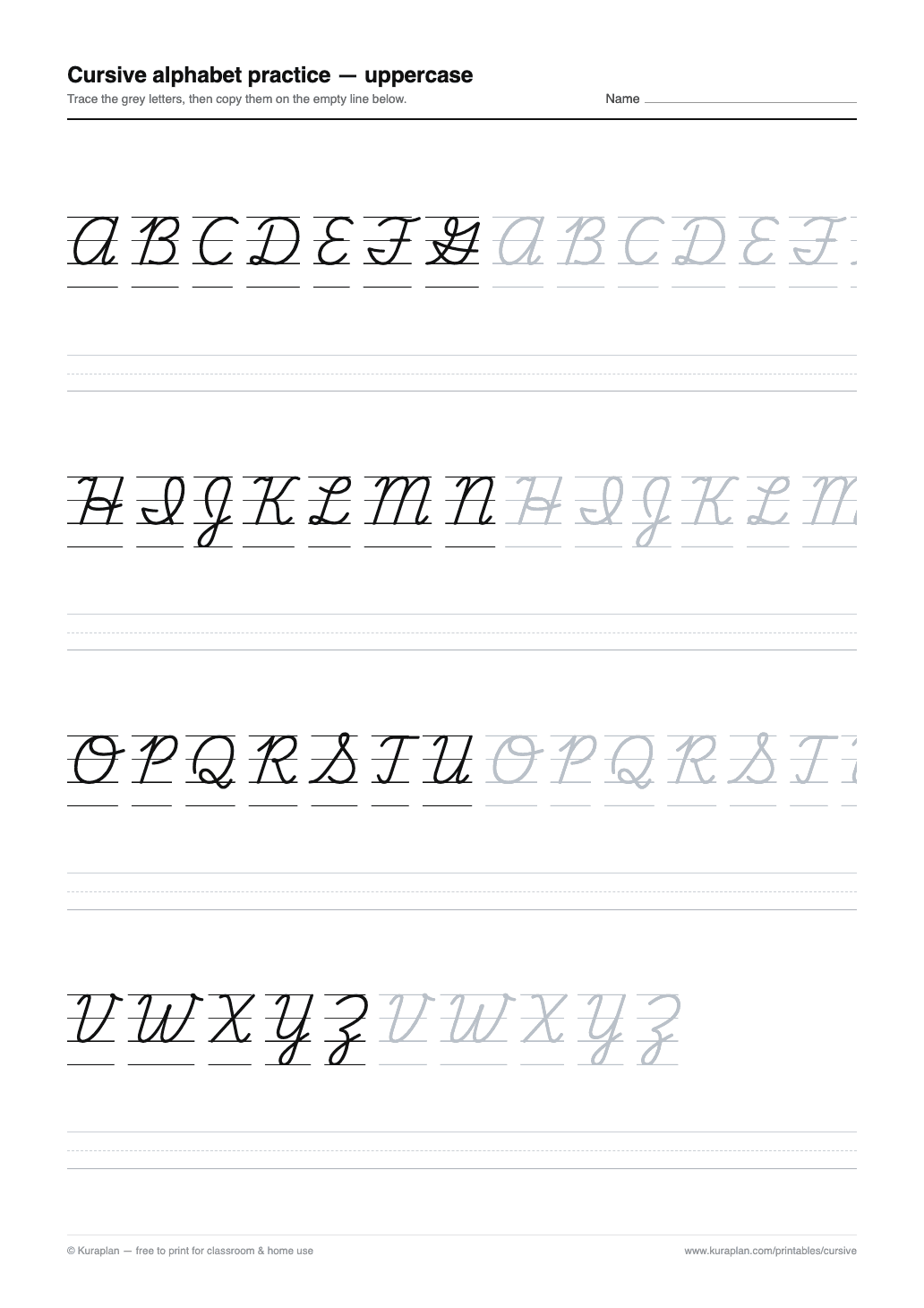 Cursive Alphabet Practice — Uppercase preview — printable cursive handwriting worksheet