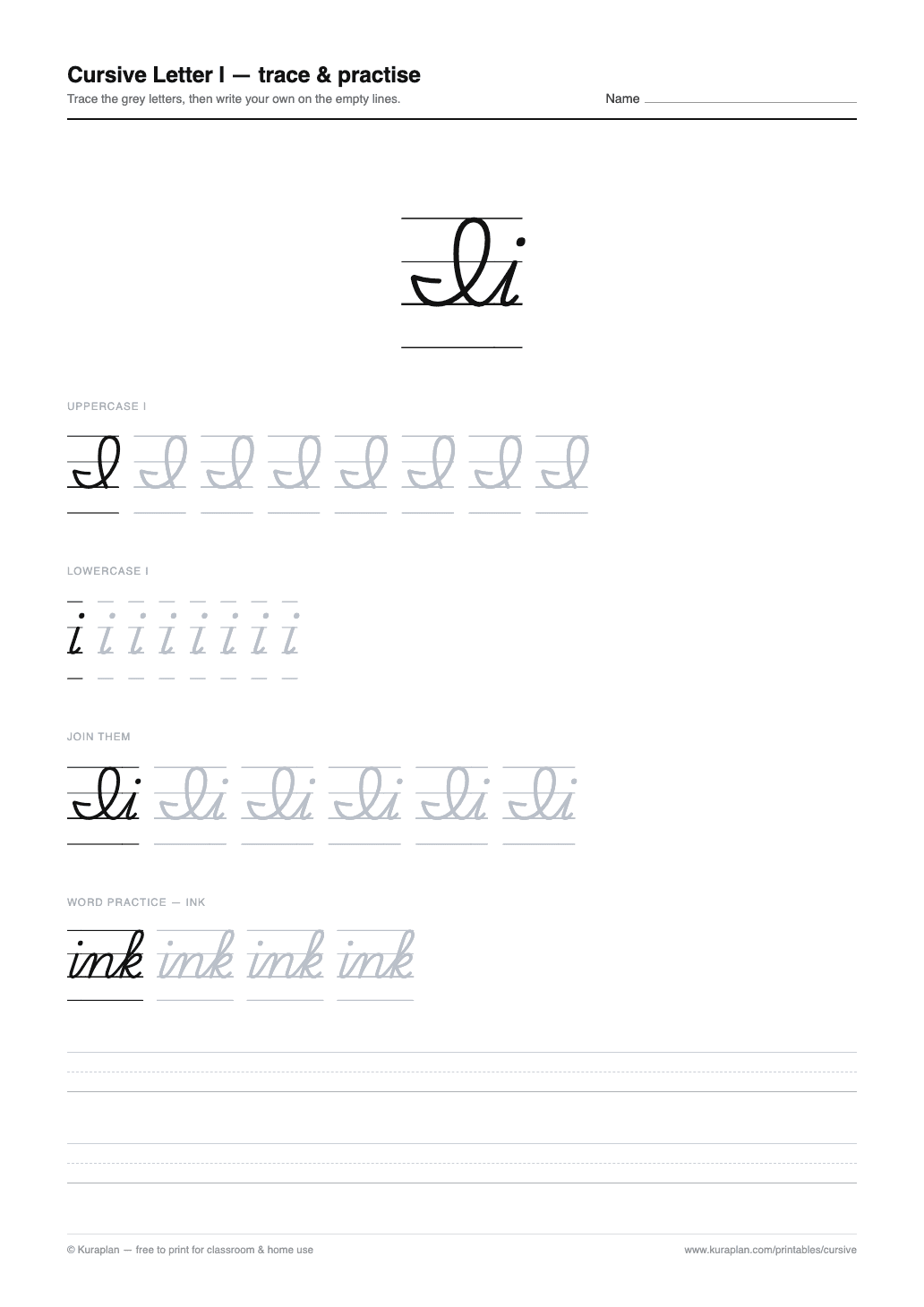 Cursive Letter I Worksheet preview — printable cursive handwriting worksheet