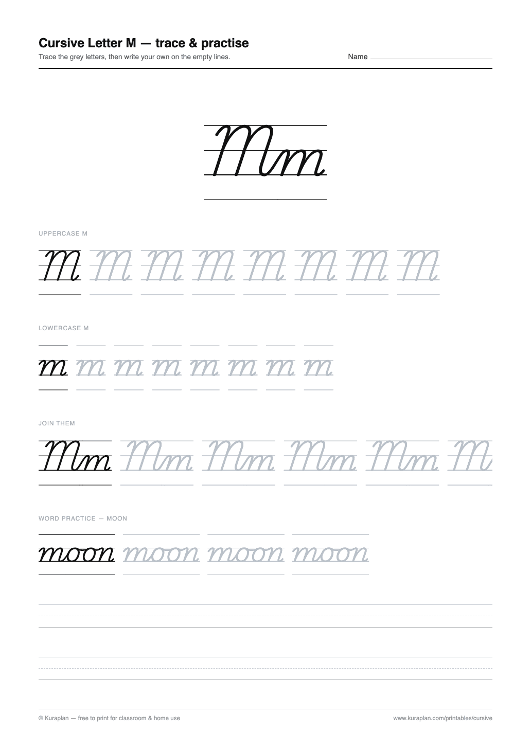 Cursive Letter M Worksheet preview — printable cursive handwriting worksheet