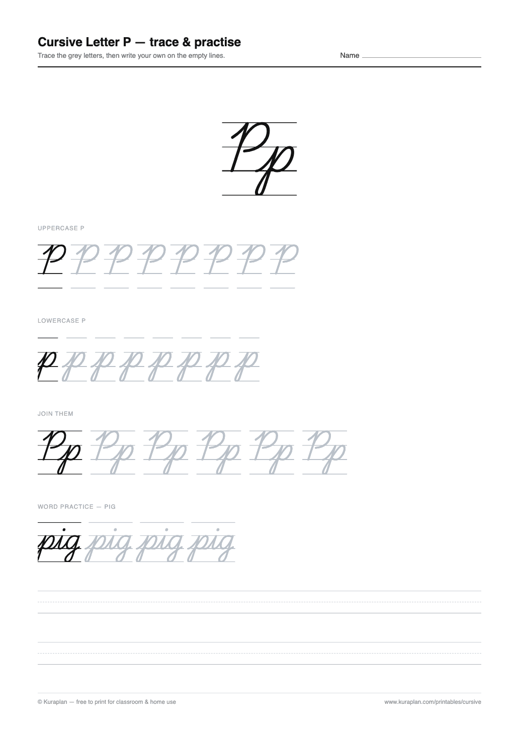 Cursive Letter P Worksheet preview — printable cursive handwriting worksheet