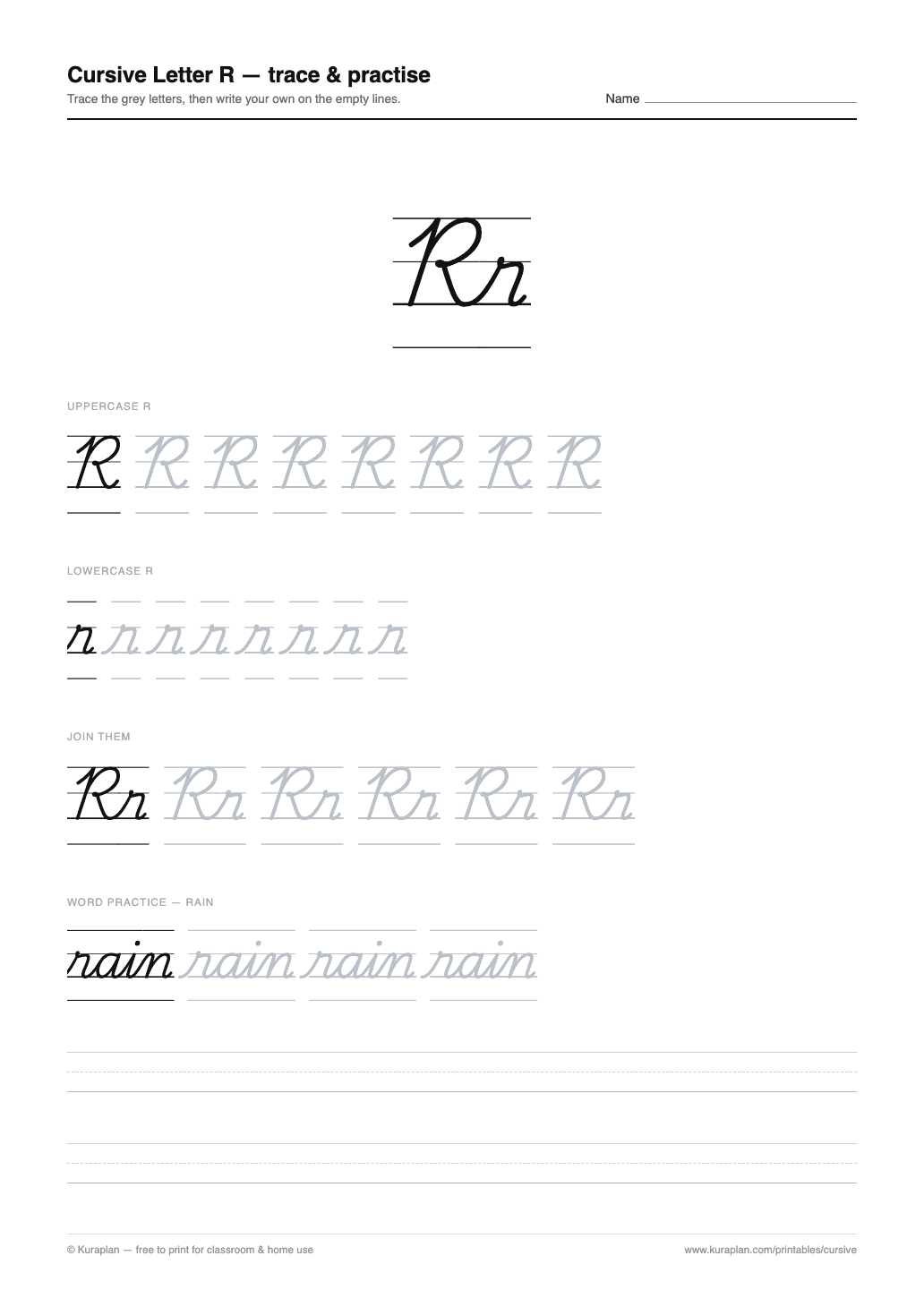 Cursive Letter R Worksheet preview — printable cursive handwriting worksheet