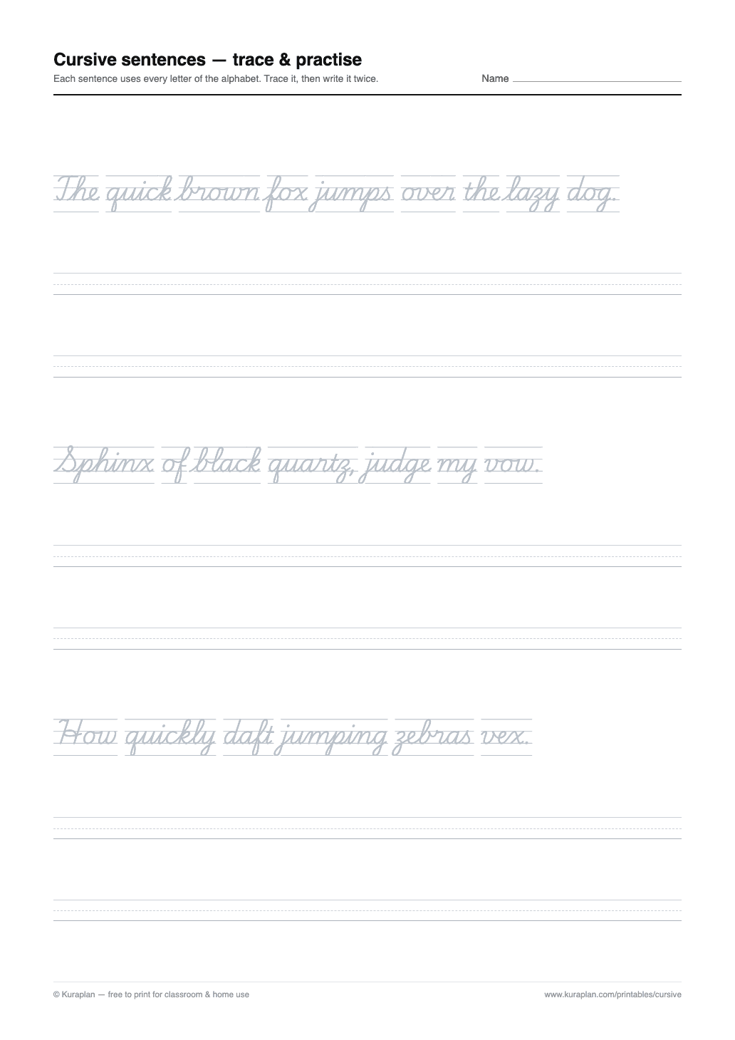 Cursive Sentences Practice Worksheet preview — printable cursive handwriting worksheet