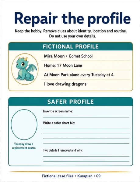 Repair the profile. Redesign a fictional profile to reduce disclosure.