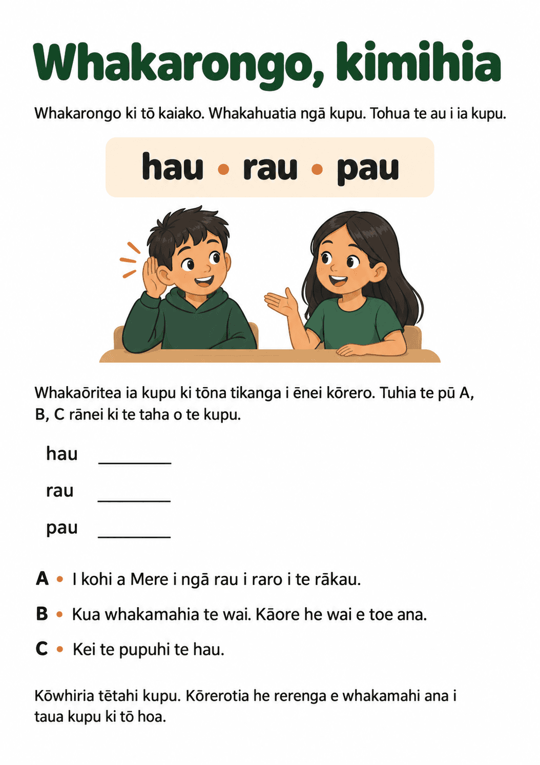 Whakarongo, kimihia