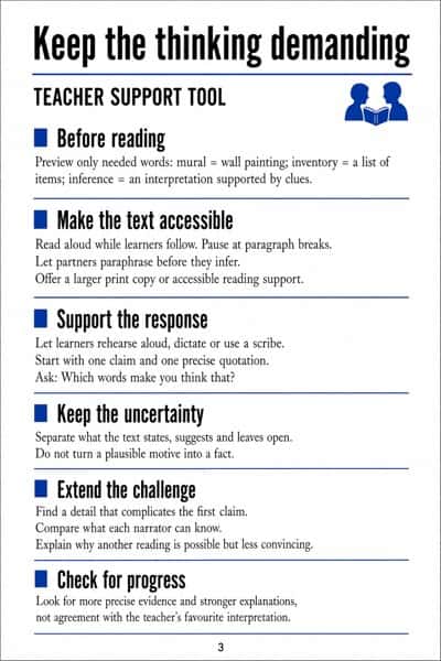 Six teacher guidance sections on vocabulary, access, response support, uncertainty, extension and progress.