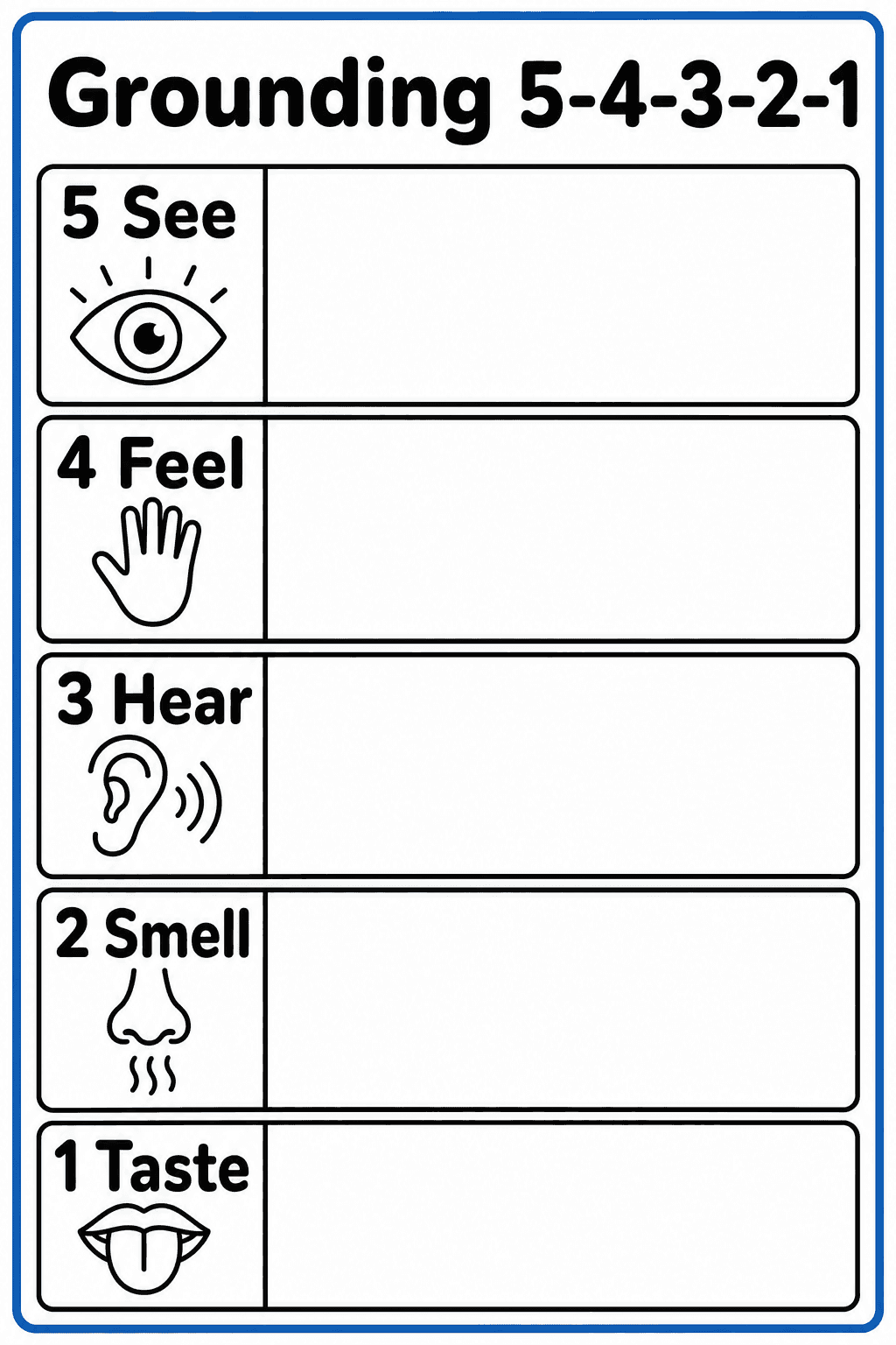 Students record sensory observations using the five-step grounding sequence.