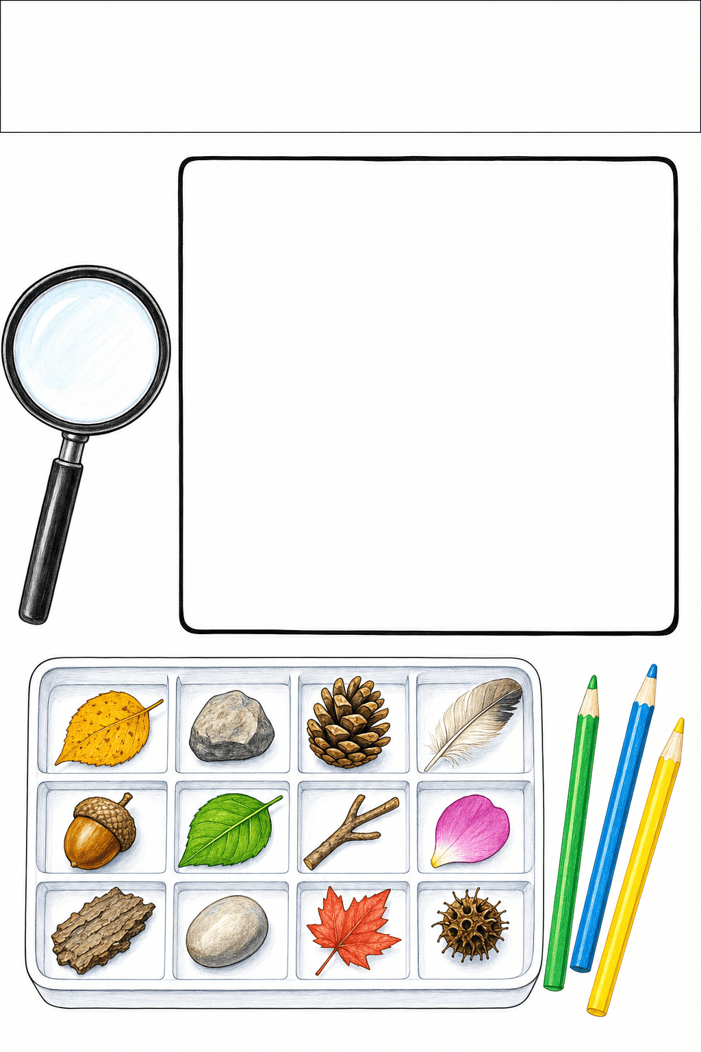 Students draw a natural object, add three observed details, and record one question.