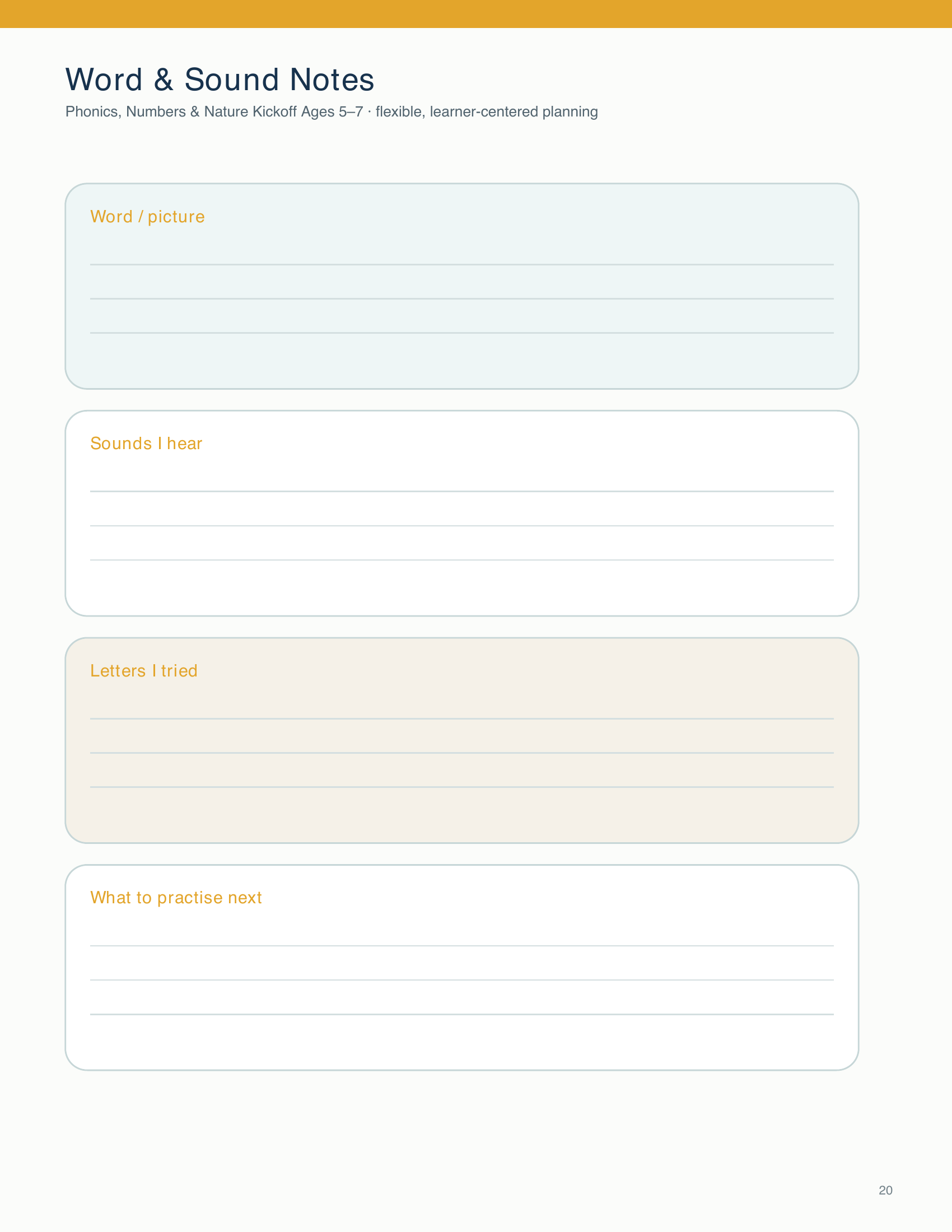 Students record a word or picture, identify sounds and letters, and choose what to practise next.
