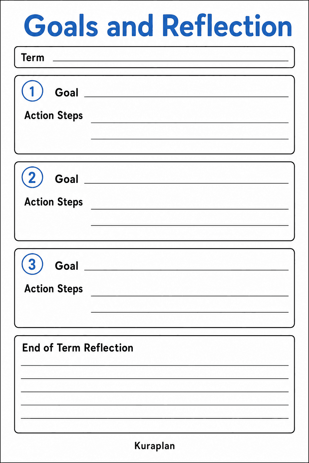Goals and reflection page