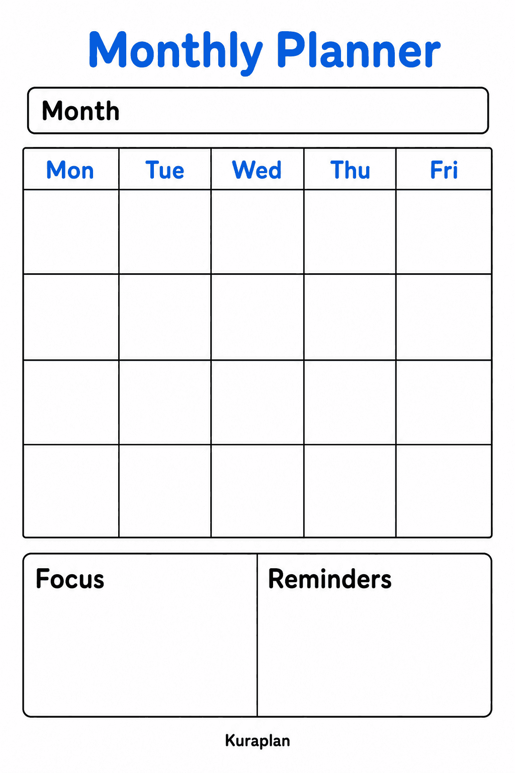 Monthly planner grid
