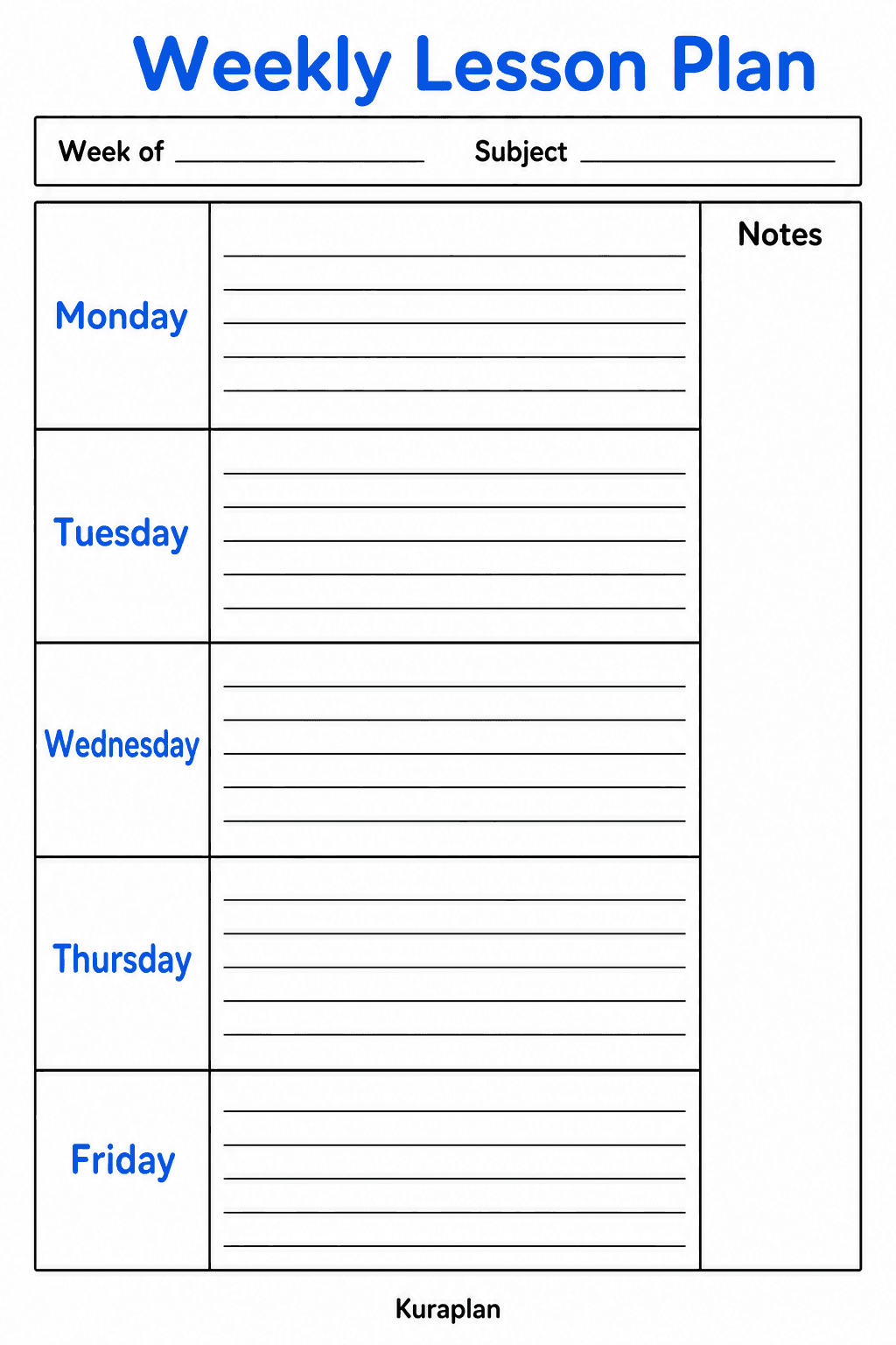 Weekly lesson plan template