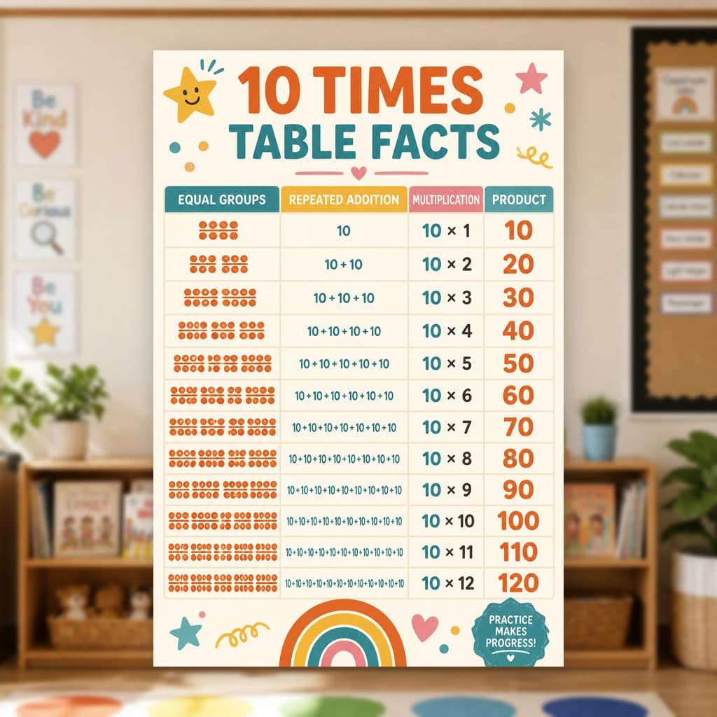 10 Times Table Facts Poster