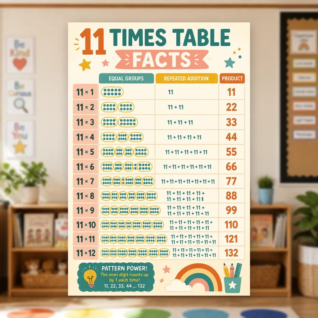 11 Times Table Facts Poster
