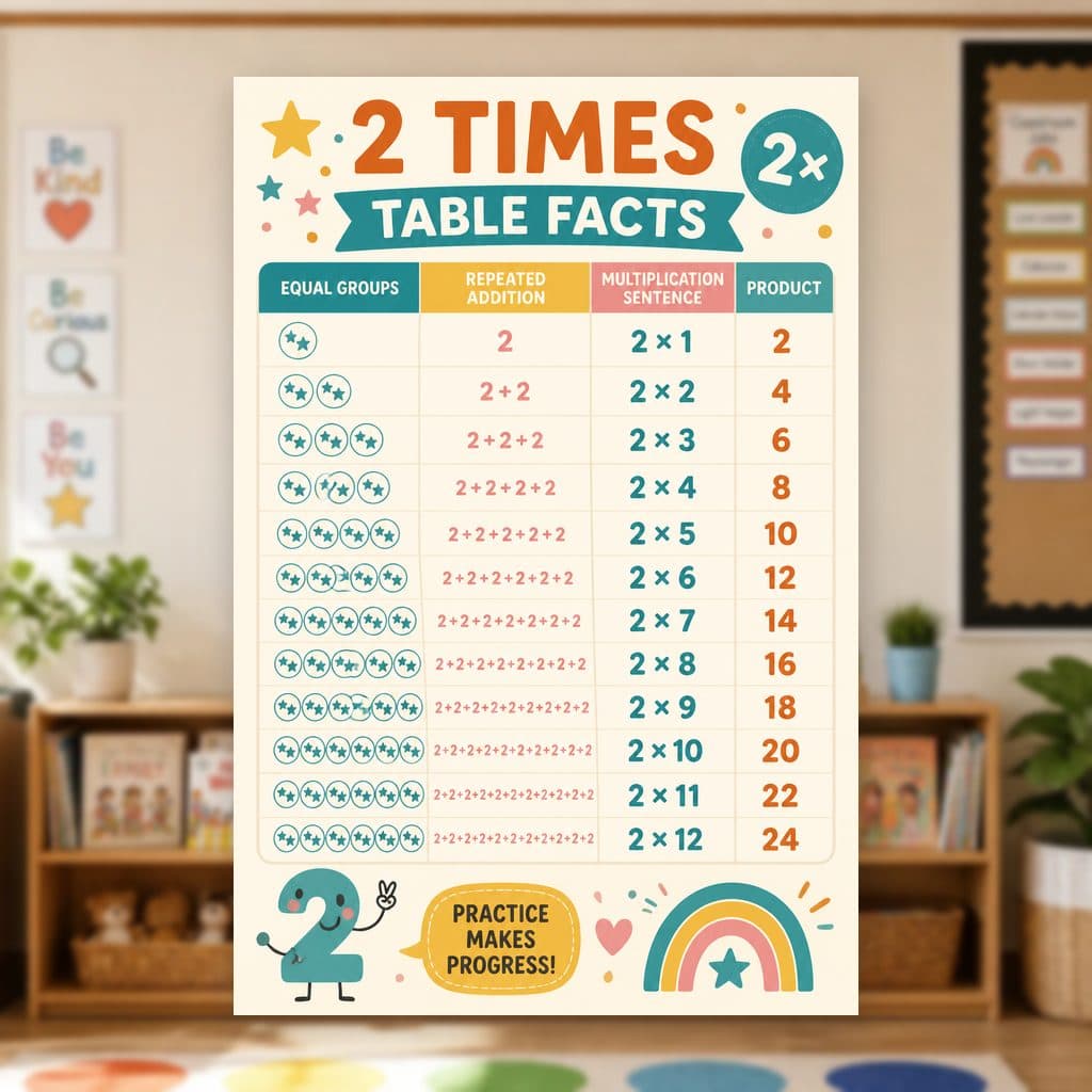 2 Times Table Facts Poster