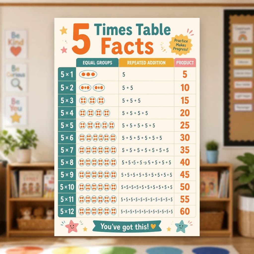 5 Times Table Facts Poster