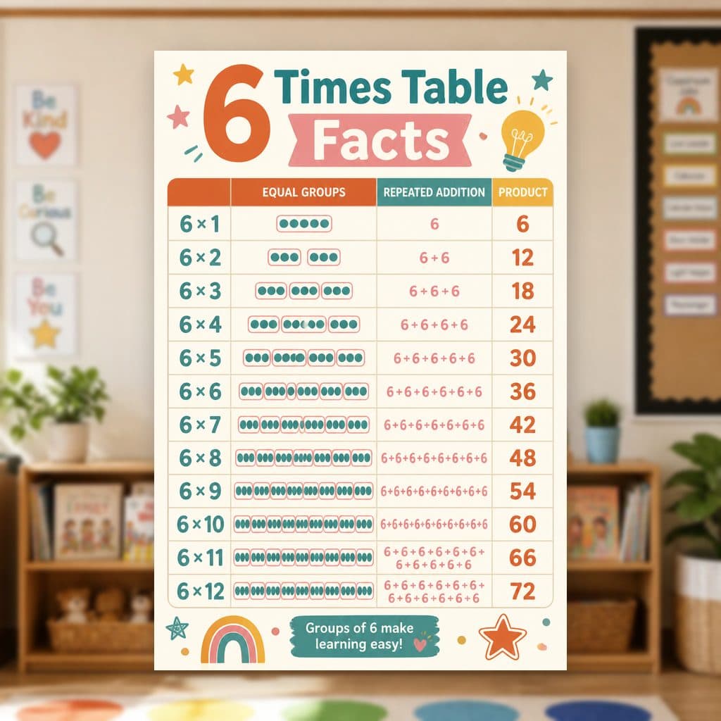 6 Times Table Facts Poster