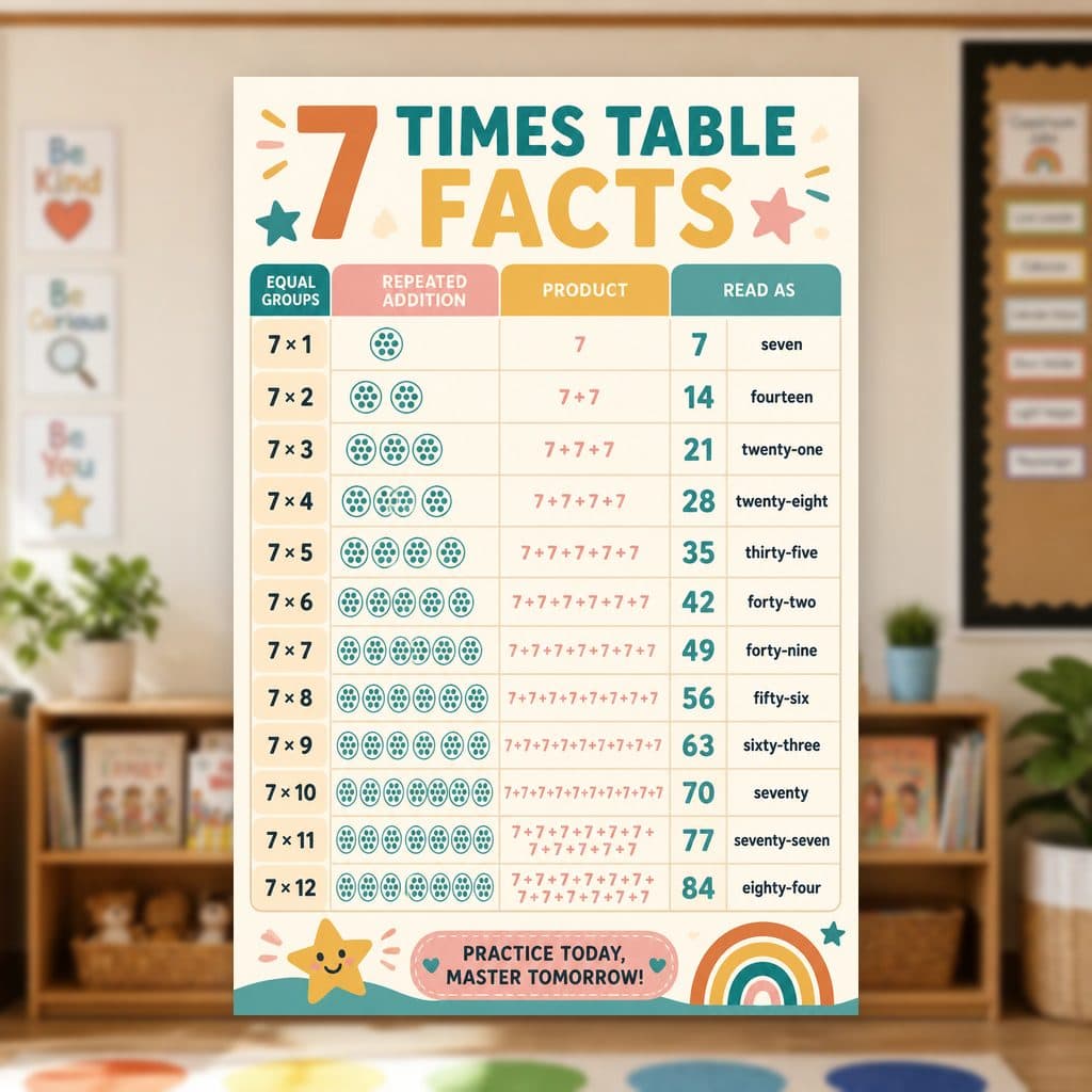7 Times Table Facts Poster