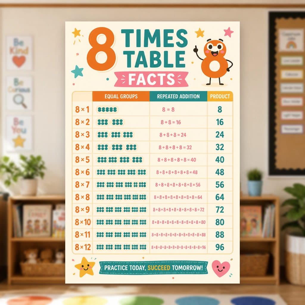 8 Times Table Facts Poster