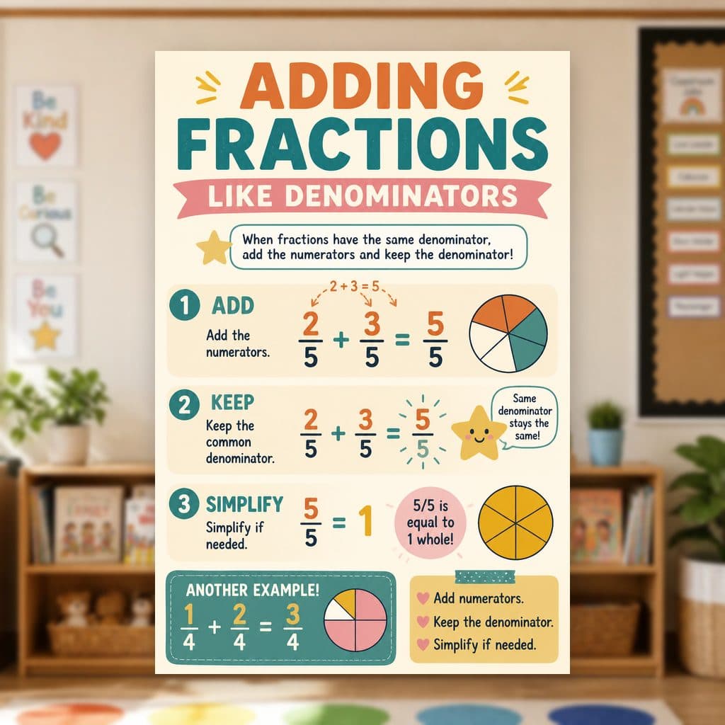Adding Fractions Like Denominators Poster