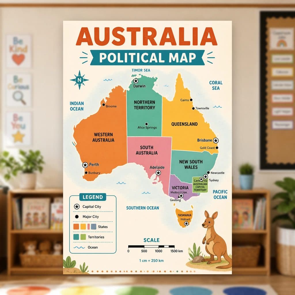 Australia Political Map Poster