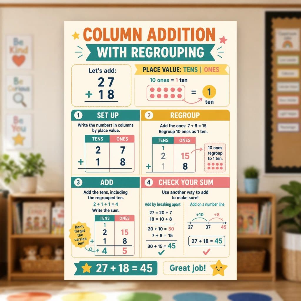 Column Addition With Regrouping Poster