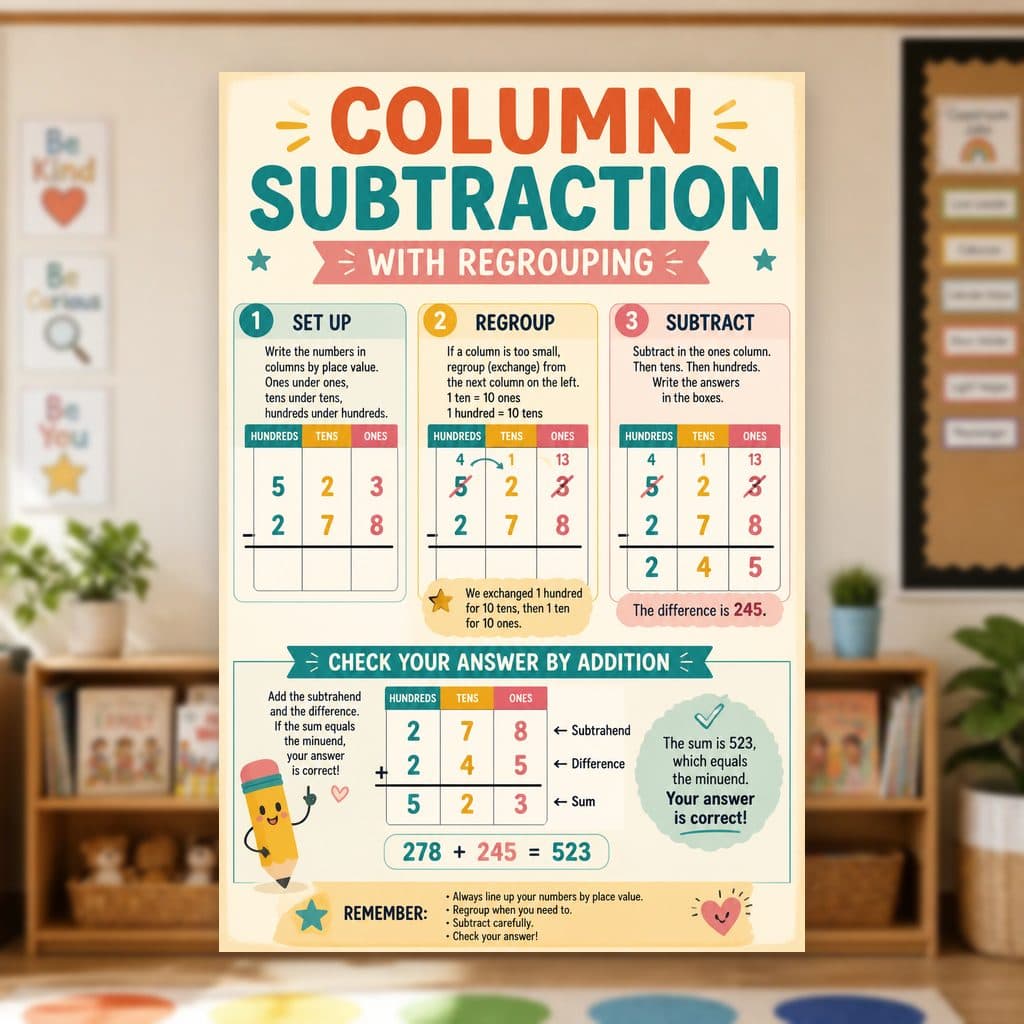 Column Subtraction With Regrouping Poster