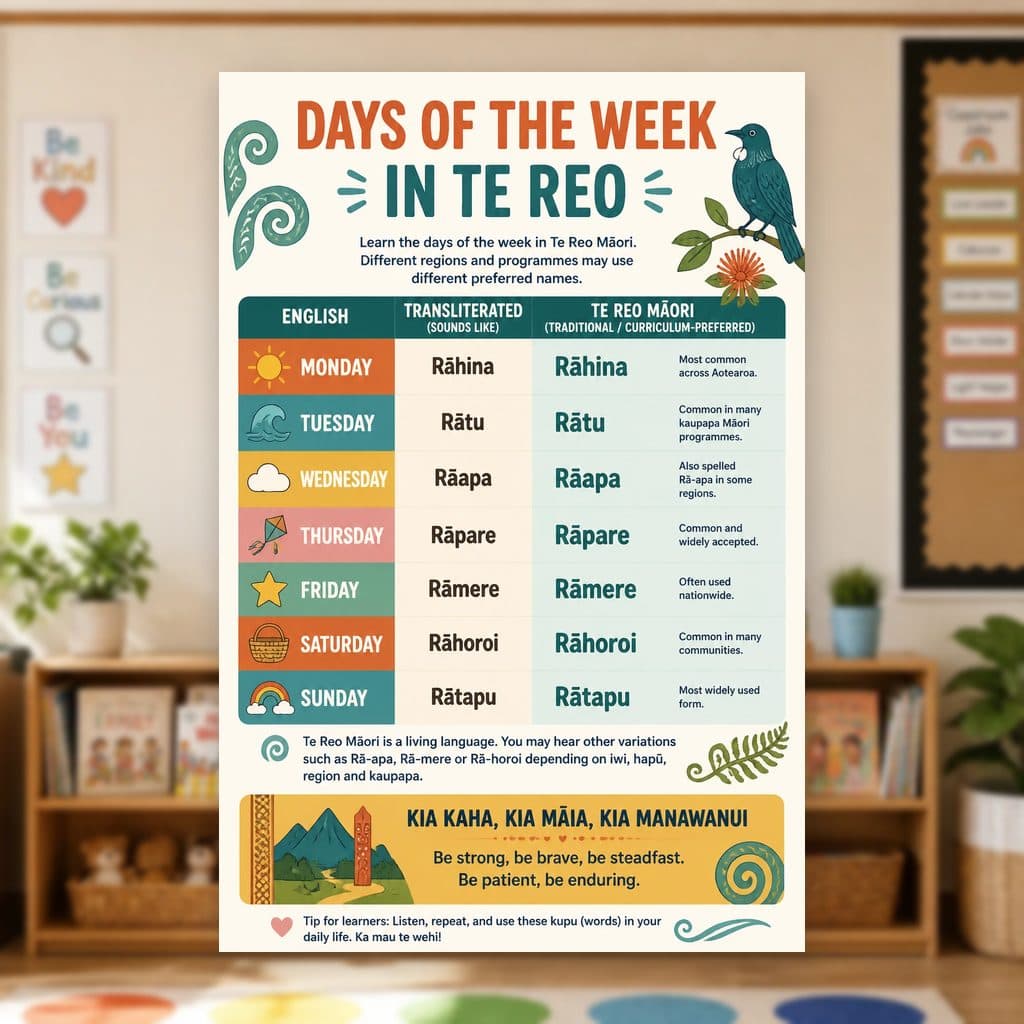 Days of the Week in Te Reo Poster